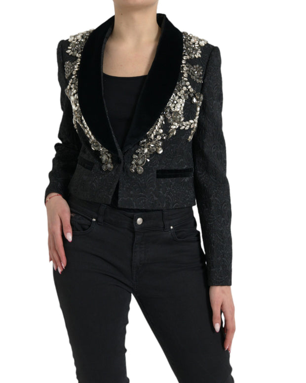 Black Crystal Embellished Overcoat Jacket