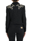 Black Crystal Embellished Overcoat Jacket