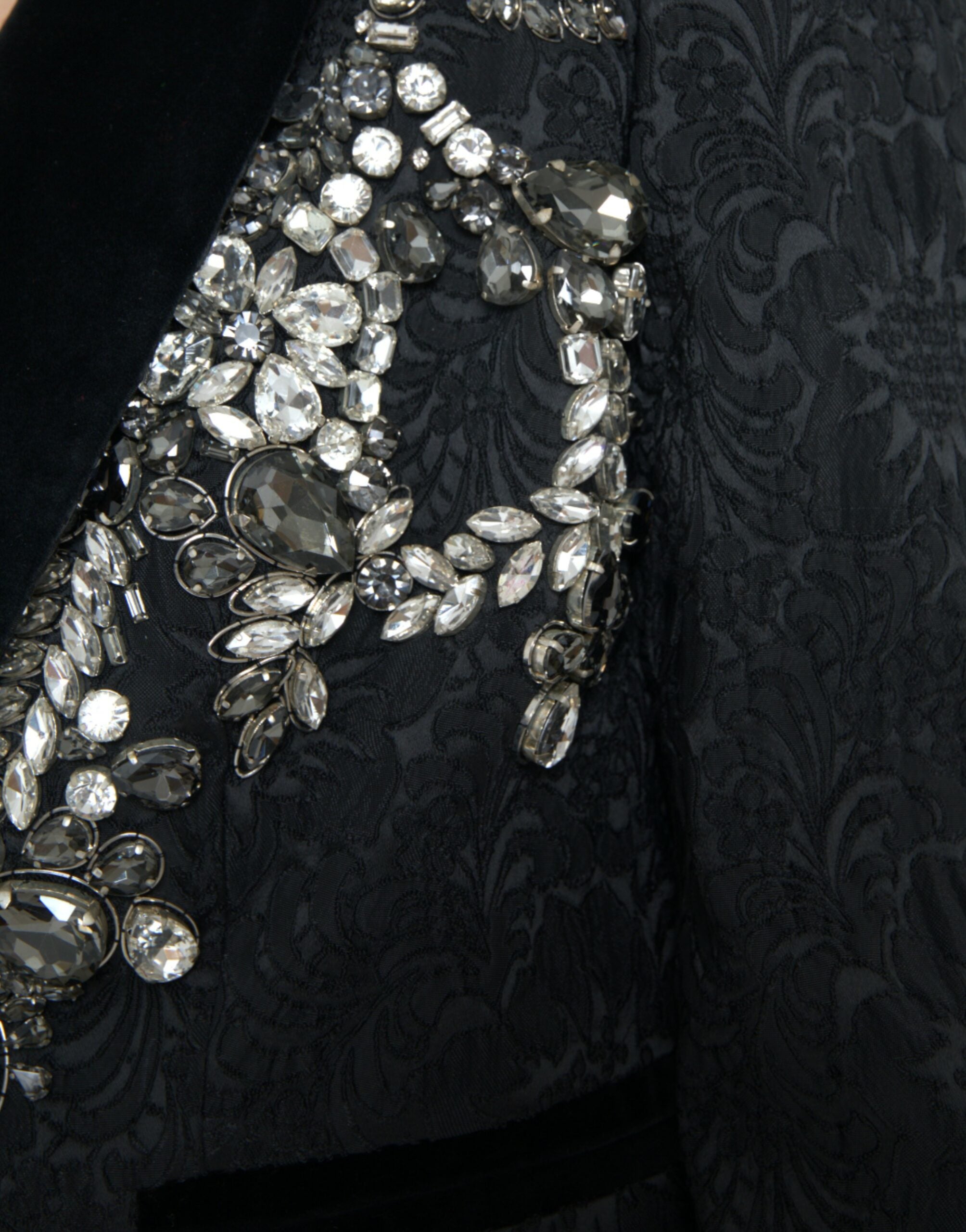 Black Crystal Embellished Overcoat Jacket
