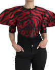 Black Red Patterned Cropped Coat Jacket