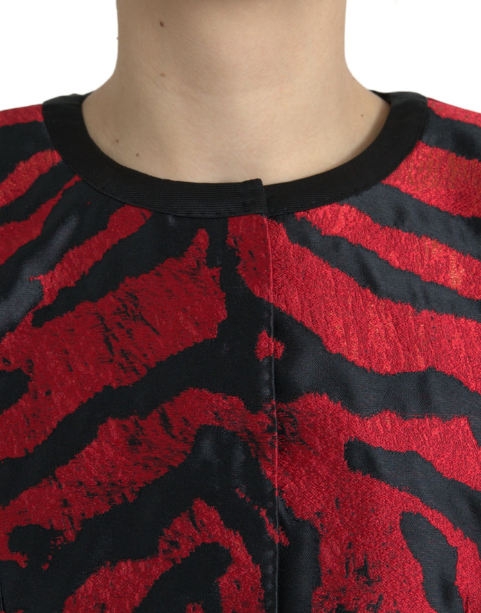 Black Red Patterned Cropped Coat Jacket