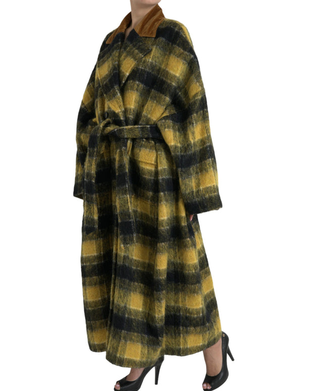 Yellow Checkered Long Sleeve Coat Jacket
