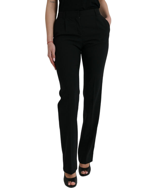 Black Wool Mid Waist Tapered Pants