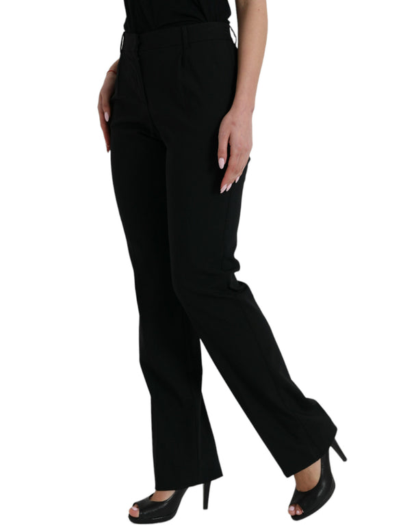 Black Wool Mid Waist Tapered Pants