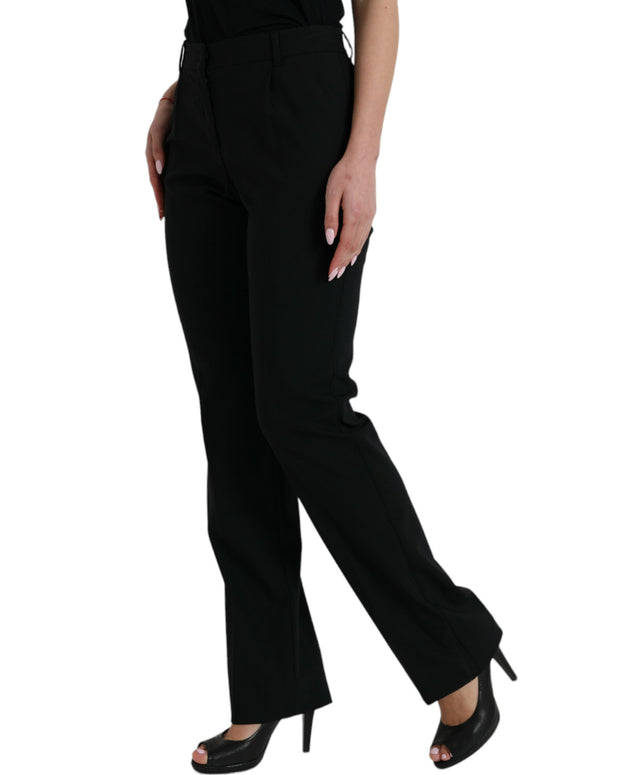 Black Wool Mid Waist Tapered Pants