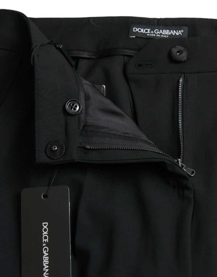 Black Wool Mid Waist Tapered Pants