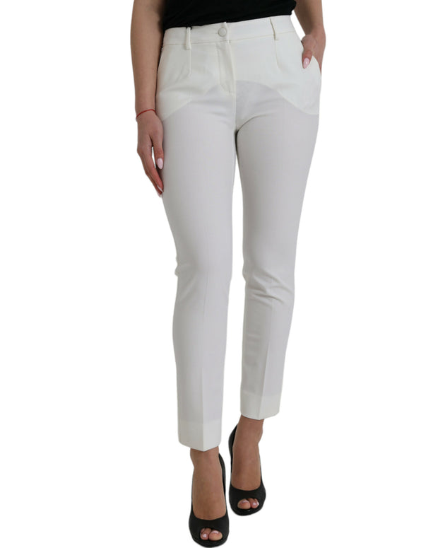 White Wool Mid Waist Tapered Pants