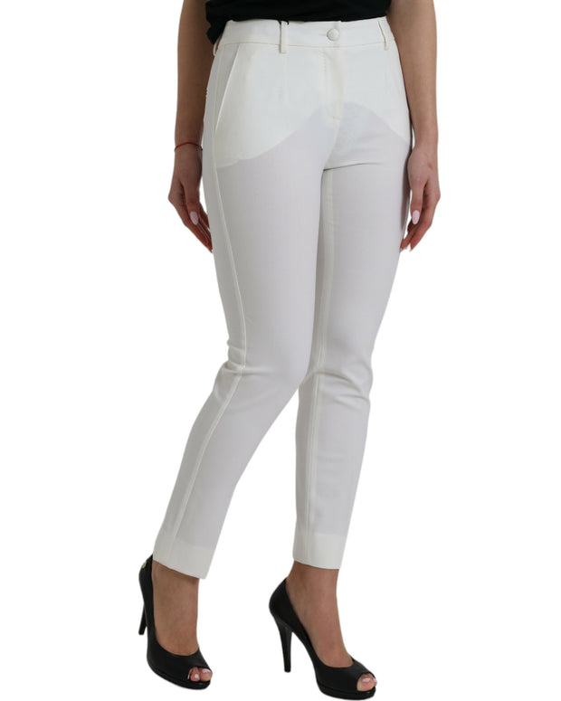 White Wool Mid Waist Tapered Pants