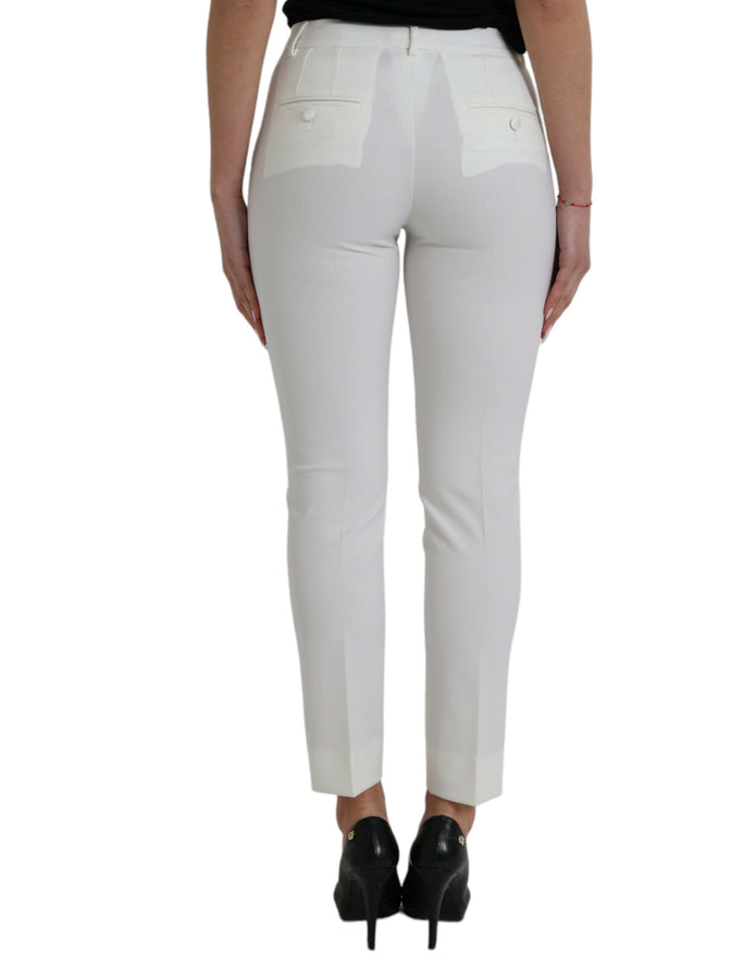 White Wool Mid Waist Tapered Pants