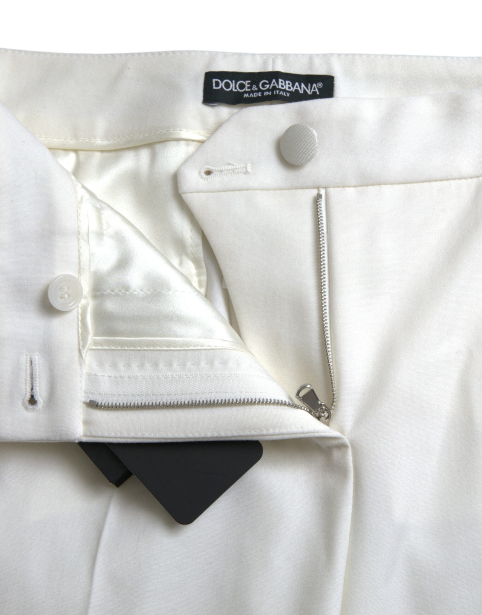White Wool Mid Waist Tapered Pants