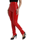 Shiny Red High Waist Skinny Pants