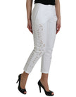 White Cut Out Cotton Mid Waist Cropped Pants