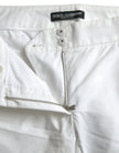 White Cut Out Cotton Mid Waist Cropped Pants