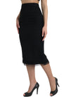 Black Wool High Waist Pencil Cut Midi Skirt