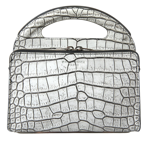 Metallic Silver Alligator Leather Mini Bag