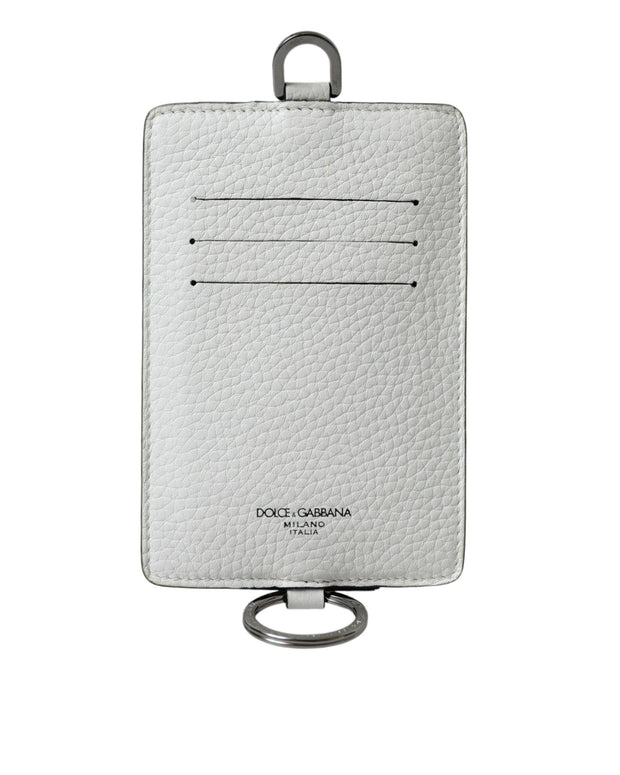 White Calf Leather Lanyard Logo Card Holder Wallet