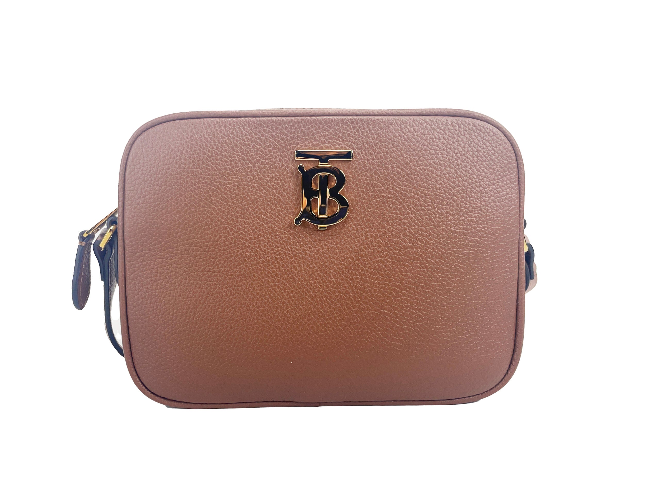 Small Leather Tan Camera Crossbody TB Logo Bag