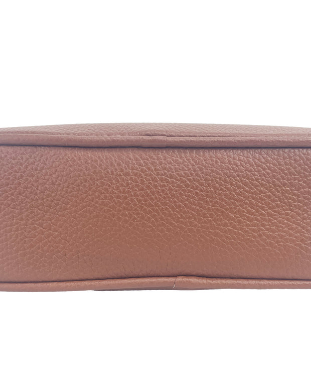 Small Leather Tan Camera Crossbody TB Logo Bag