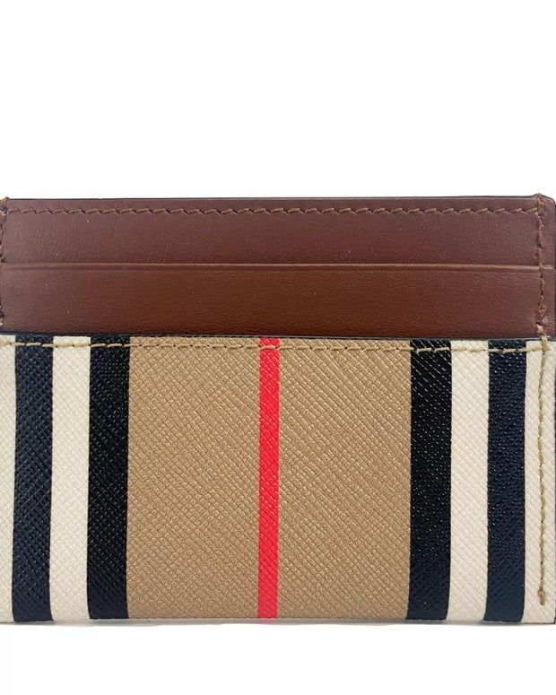 Sandon Tan Canvas Check Printed Leather Slim Card Case Wallet