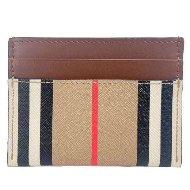 Sandon Tan Canvas Check Printed Leather Slim Card Case Wallet