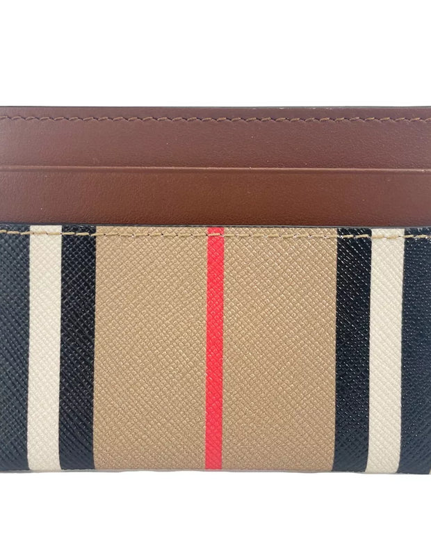 Sandon Tan Canvas Check Printed Leather Slim Card Case Wallet