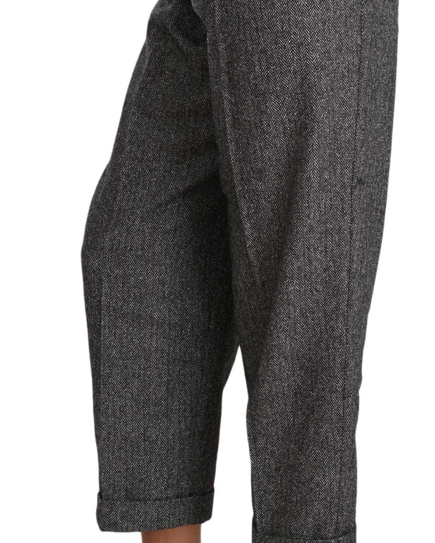 Gray Wool Pleated Cropped Trouser Pants
