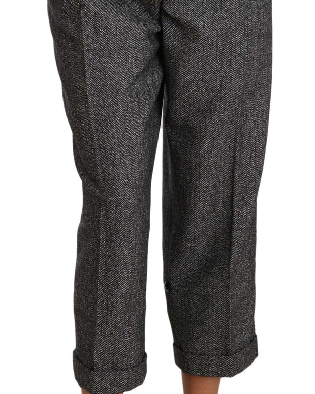 Gray Wool Pleated Cropped Trouser Pants