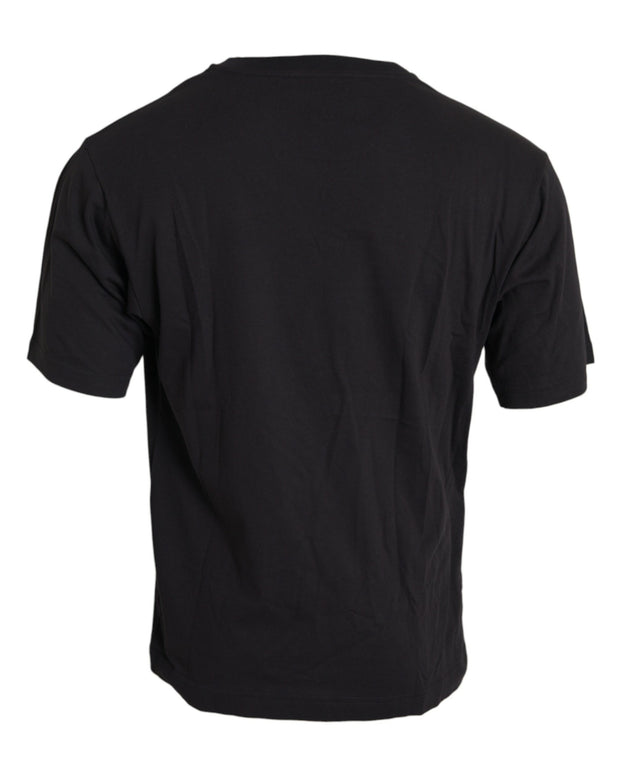 Black Printed Pocket Cotton Crewneck T-shirt