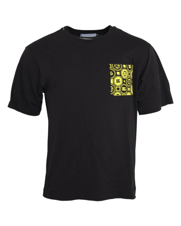 Black Printed Pocket Cotton Crewneck T-shirt