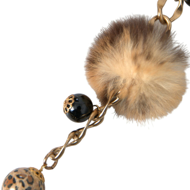 Gold Brass Leopard Fur Pearl Collier Chain Belt