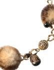 Gold Brass Leopard Fur Pearl Collier Chain Belt