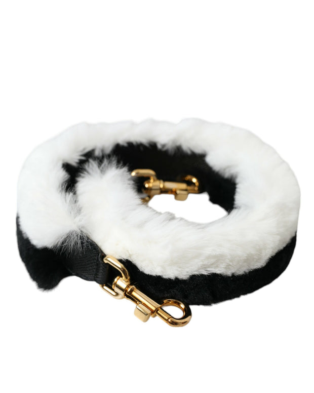 Black White Lapin Fur Accessory Shoulder Strap