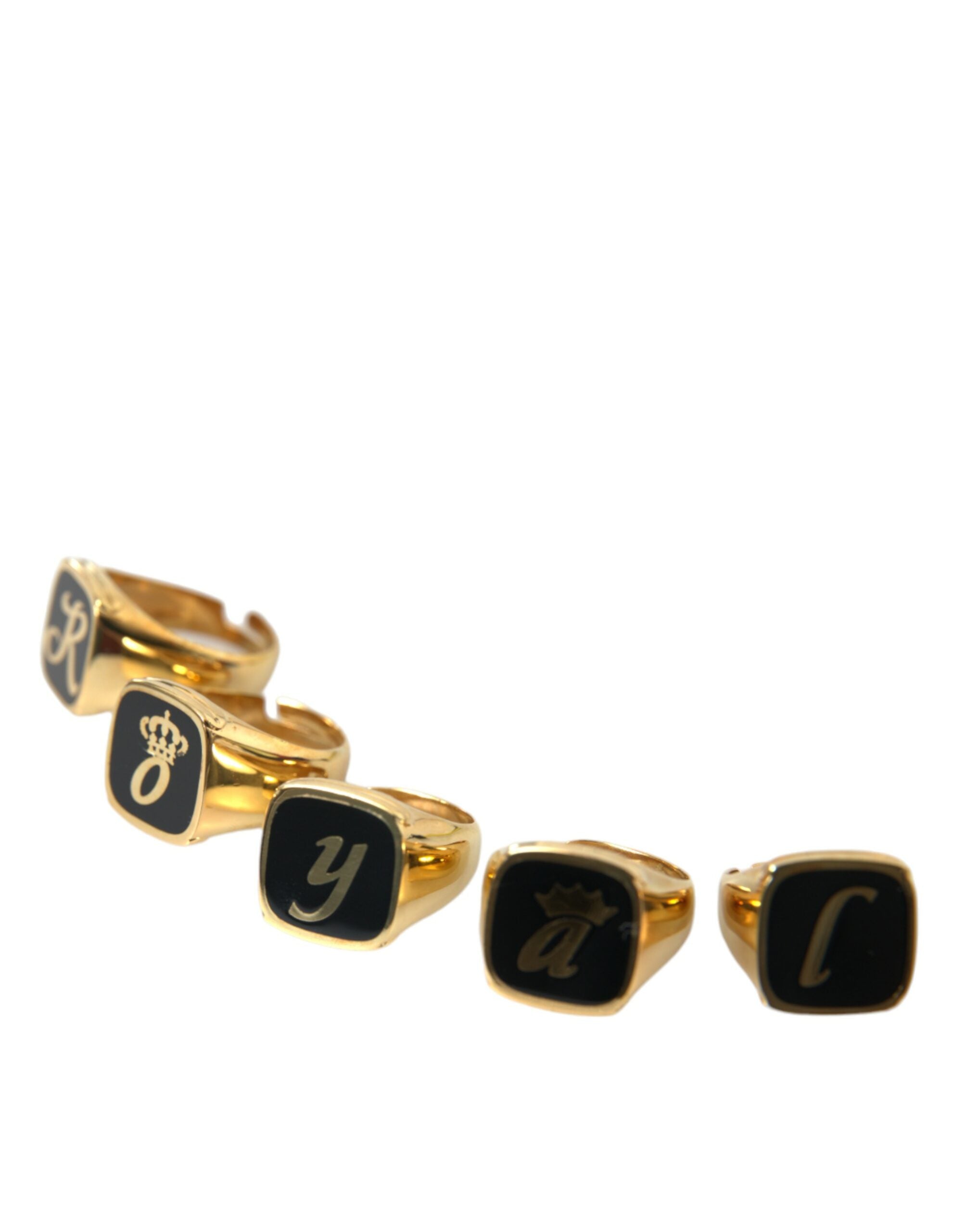 Gold Brass ROYAL Enamel Set of 5 Ring