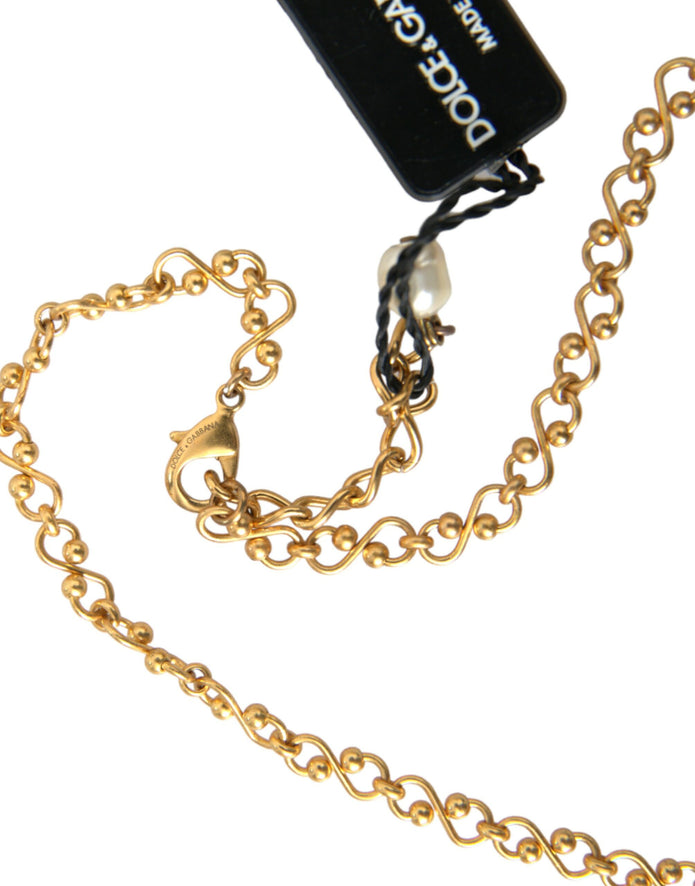 Gold Brass Chain Pearl Pendant Charm Necklace