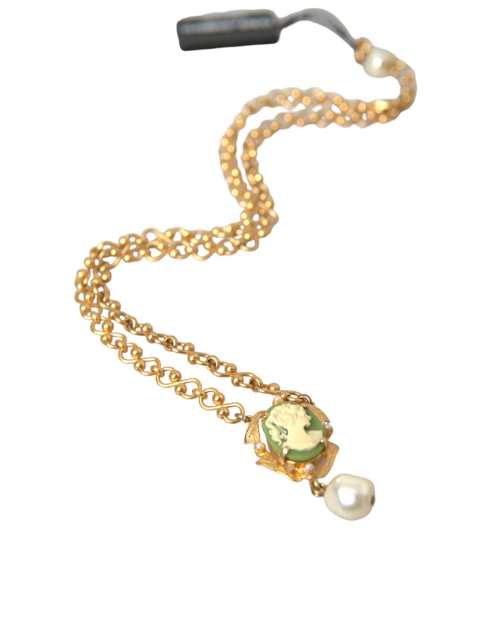 Gold Brass Chain Pearl Pendant Charm Necklace