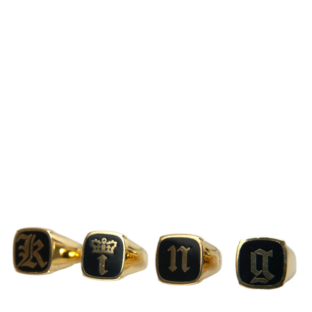 Gold Brass KING Enamel Set of 4 Ring