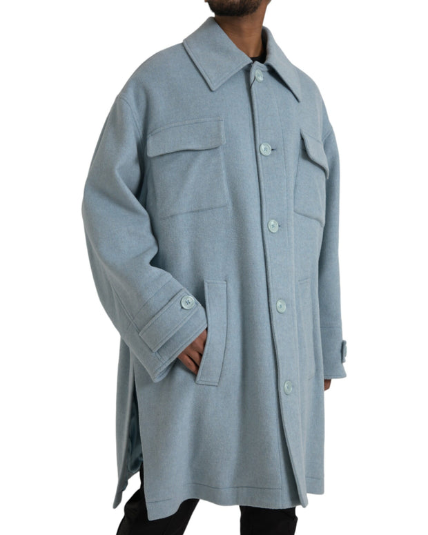 Light Blue Wool Button Trench Coat Jacket