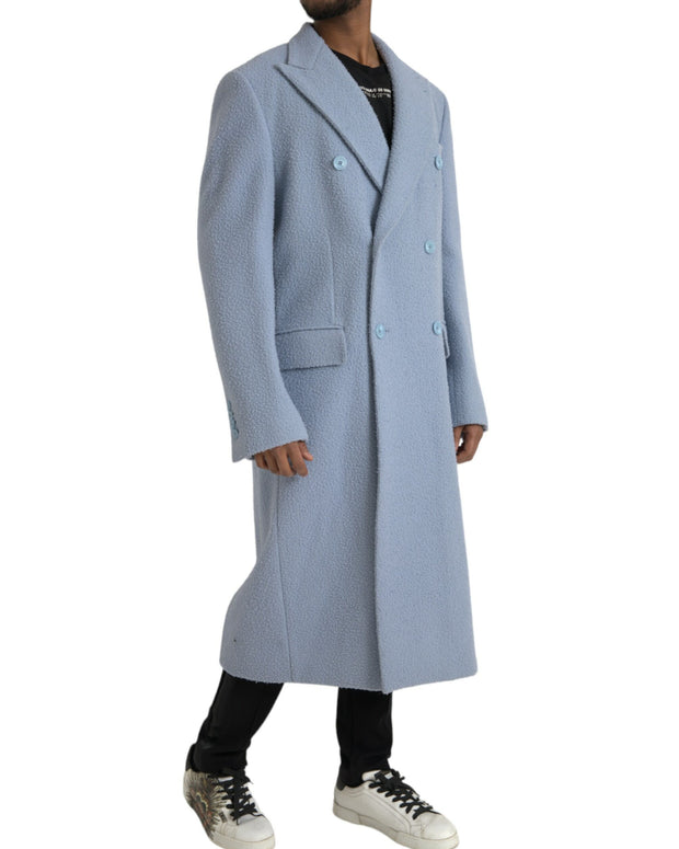 Blue Double Breasted Long Trench Coat Jacket