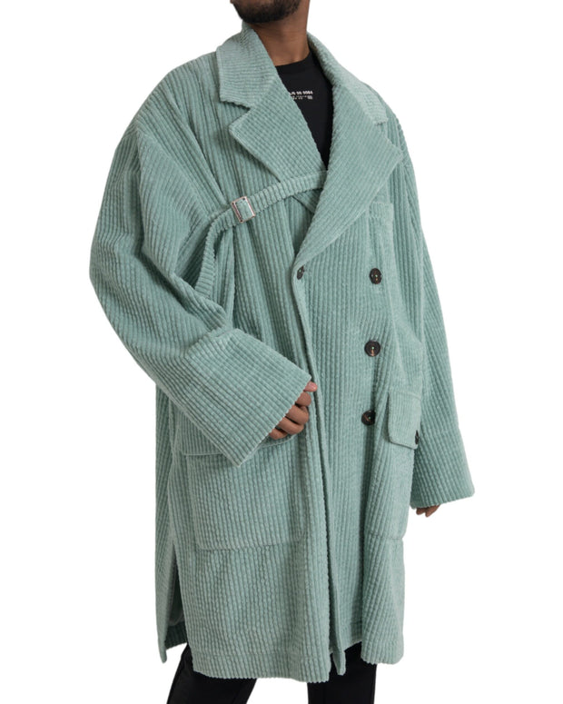 Blue Double Breasted Corduroy Cotton Jacket