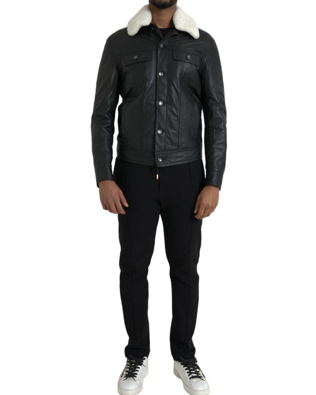 Black Leather Fur Collar Biker Coat Jacket