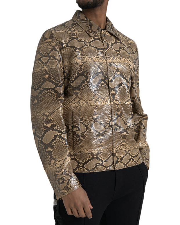 Beige Exotic Leather Biker Blouson Jacket