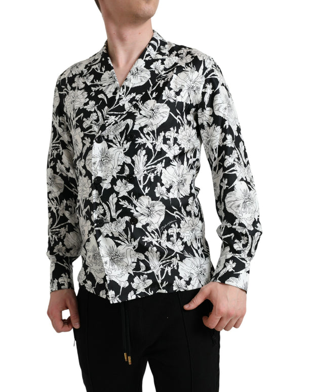 Black White Floral Button Down Casual Shirt