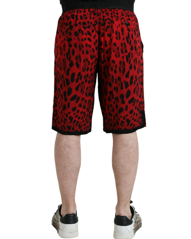 Red Leopard Print Viscose Bermuda Shorts