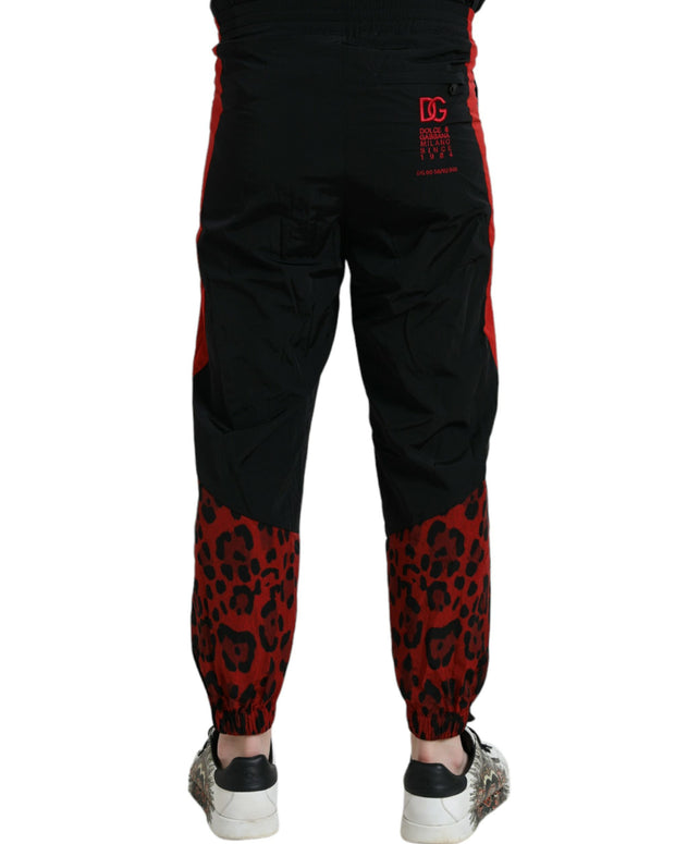 Black Red Leopard Print Nylon Jogger Pants