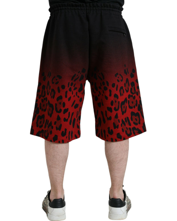 Red Leopard Print Cotton Bermuda Shorts