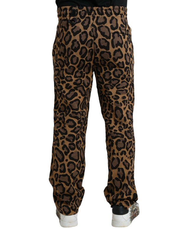 Brown Leopard Print Polyester Jogger Pants