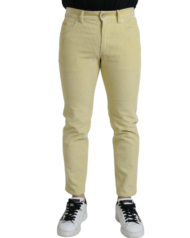 Yellow Corduroy Logo Plaque Skinny Denim Jeans