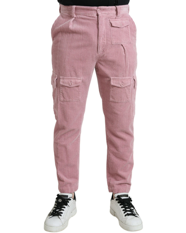 Pink Corduroy Cotton Stretch Skinny Cargo Jeans