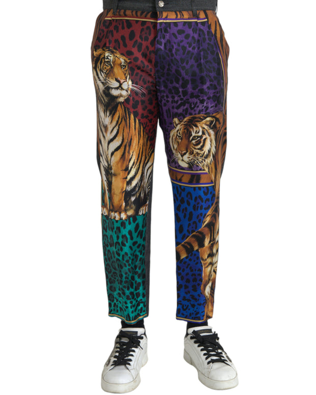 Multicolor Tiger Leopard Cotton Loose Tapered Pants