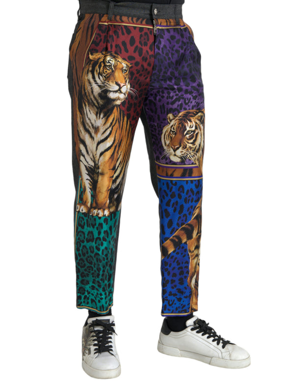 Multicolor Tiger Leopard Cotton Loose Tapered Pants